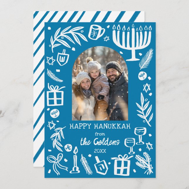 Tarjeta Festiva Whimsical Hanukkah Cute Custom Arch PHOTO  (Anverso / Reverso)