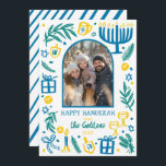 Tarjeta Festiva Whimsical Hanukkah Cute Custom Arch PHOTO<br><div class="desc">Perfect cute card for a fun holiday greeting! Hand made art for you! Perfect for a winter, hanukkah, holiday party or other event. FULLY CUSTOMIZABLE! Click on “Personalize” above to edit the text and add your own photos. Click "edit using design tool" to adjust the fonts, colors and placements. (check...</div>