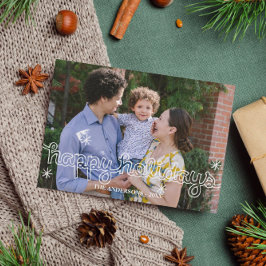 Tarjeta Festiva Whimsical Happy Holidays Snowflakes Photo Card