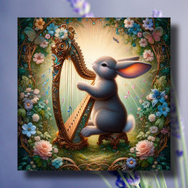 Tarjeta Festiva Whimsical Harp Bunny Art Nouveau Easter Card