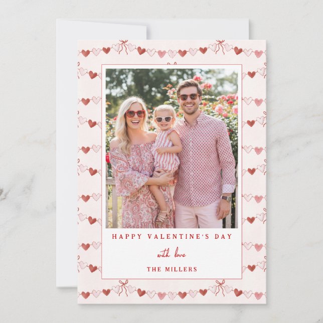 Tarjeta Festiva Whimsical Hearts Happy Valentine's Day Photo Card (Anverso)