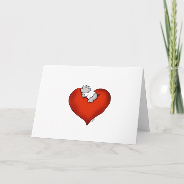 Tarjeta Festiva Whimsical Hippo en el corazón (Anverso)