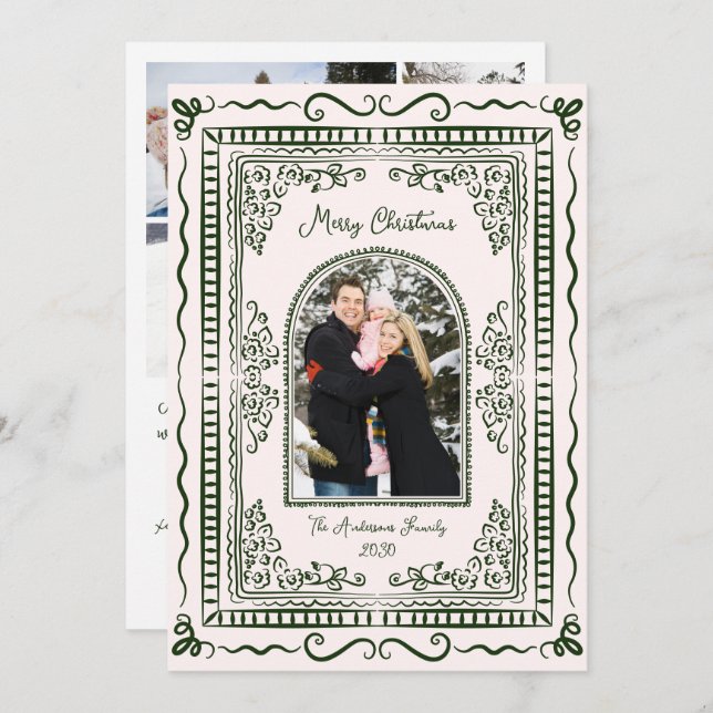 Tarjeta Festiva Whimsical Illustrative Christmas Five Photo (Anverso / Reverso)