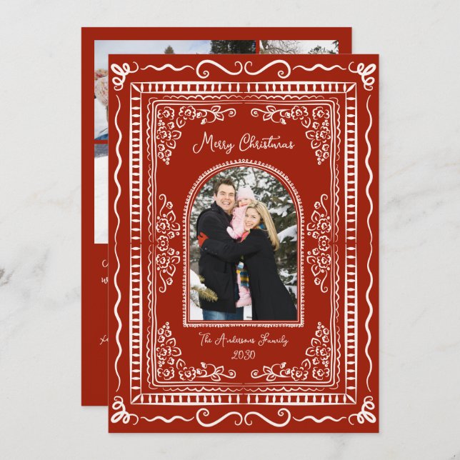 Tarjeta Festiva Whimsical Illustrative Christmas Five Photo (Anverso / Reverso)