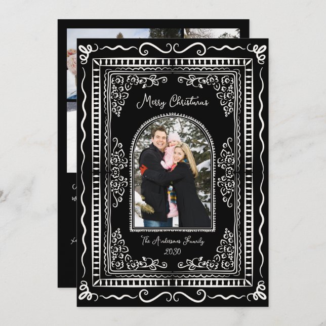 Tarjeta Festiva Whimsical Illustrative Christmas Five Photo Holida (Anverso / Reverso)