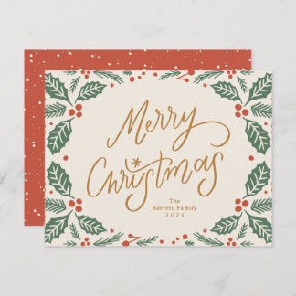 Tarjeta Festiva Whimsical Lettered Christmas Holly