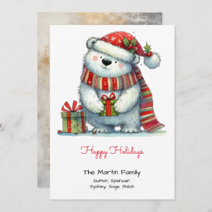 Tarjeta Festiva Whimsical lindo oso polar en un Santa Hat feliz