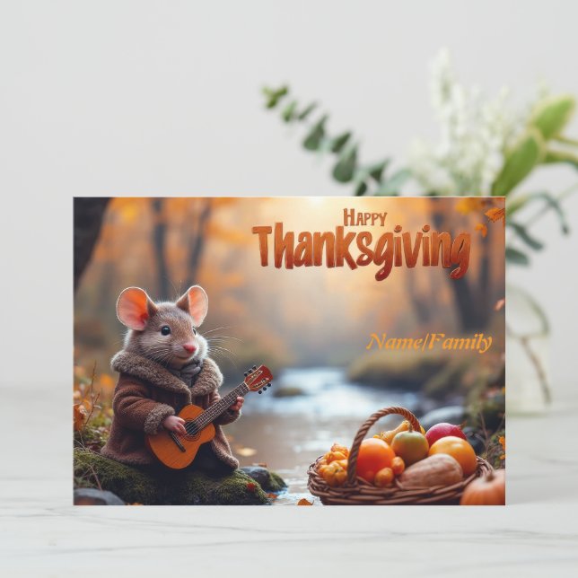 Tarjeta Festiva Whimsical Mouse – Autumn Forest  (Anverso de pie)