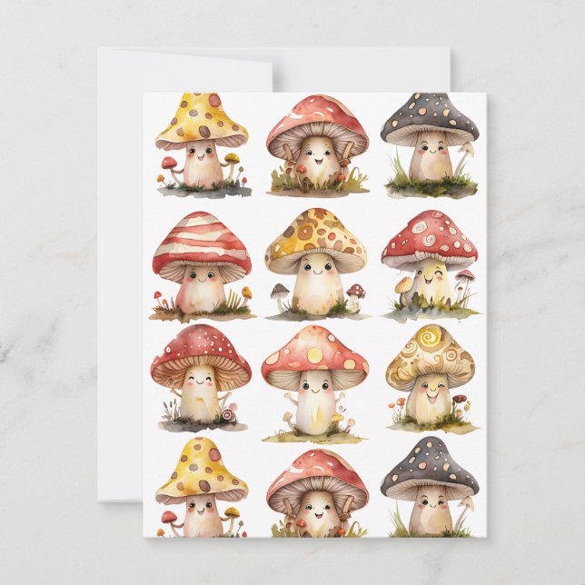 Tarjeta Festiva Whimsical Mushies (Anverso)