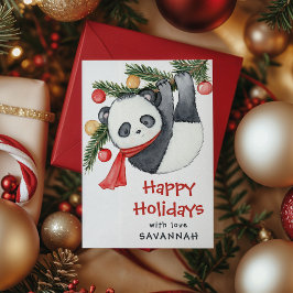 Tarjeta Festiva Whimsical Panda Classroom Christmas