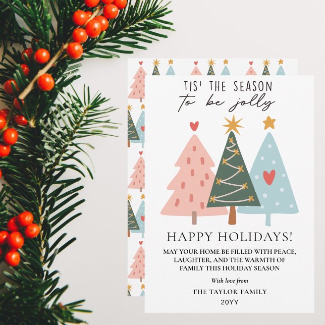 Tarjeta Festiva Whimsical Pastel Christmas Trees Happy Holidays (Whimsical Pastel Christmas Trees Happy Holidays Holiday Card
)