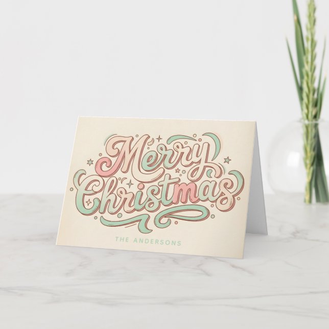 Tarjeta Festiva Whimsical Pastel Script Merry Christmas (Anverso)