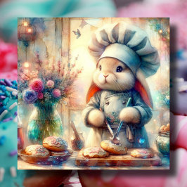 Tarjeta Festiva Whimsical Pastry Chef Conejo de Pascua