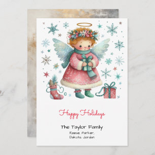 Tarjeta Festiva Whimsical Pink and Blue Angel Happy