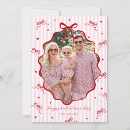 Tarjeta Festiva Whimsical Pink Red Bow Heart Happy Valentine's Day