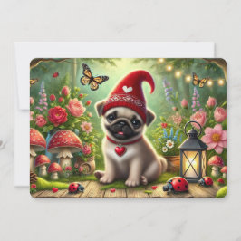 Tarjeta Festiva Whimsical Pug Flat Holiday Card