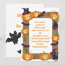 Tarjeta Festiva Whimsical Pumpkin and Black Cat Halloween Invite