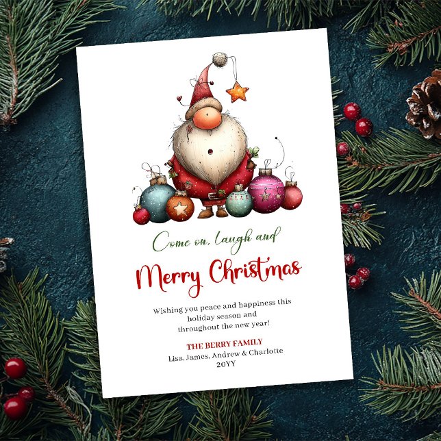 Tarjeta Festiva Whimsical Quirky Santa Minimalist Holiday Greeting (Whimsical Quirky Santa Minimalist Holiday Greeting Card)