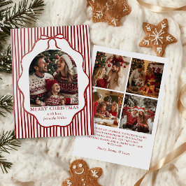 Tarjeta Festiva Whimsical Red Bow Merry Christmas Family Photo