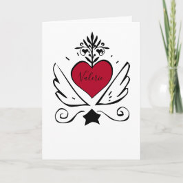 Tarjeta Festiva Whimsical Red Heart Con Alas San Valentín