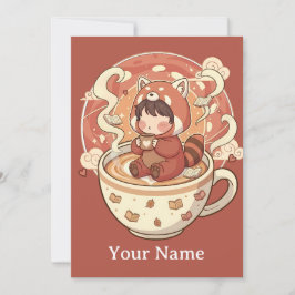 Tarjeta Festiva Whimsical Red Panda Coffee Greeting Card