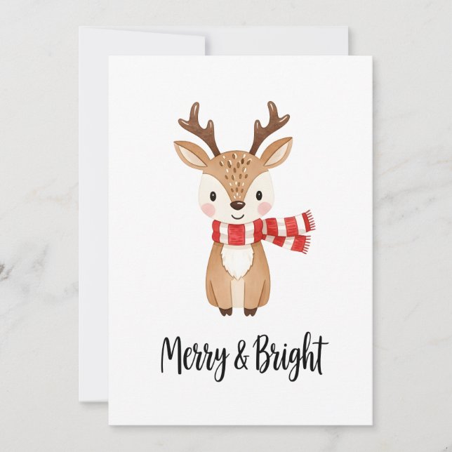 Tarjeta Festiva Whimsical Reindeer Watercolor Christmas Card (Anverso)
