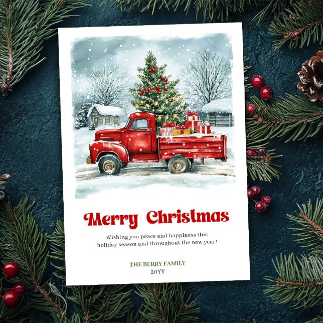 Tarjeta Festiva Whimsical Rustic Red Truck Holiday Scene Greeting (Whimsical Rustic Red Truck Holiday Scene Greeting)