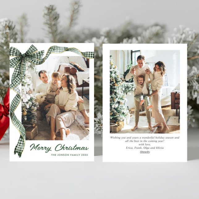 Tarjeta Festiva Whimsical Sage Green Christmas Bow Ribbon 2 Photo (Subido por el creador)