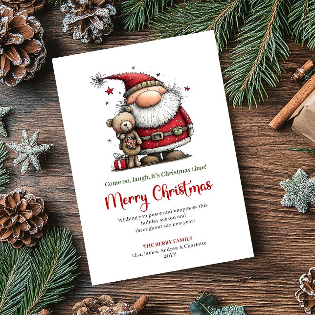 Tarjeta Festiva Whimsical Santa Cartoon Festive Christmas Greeting (Whimsical Santa Cartoon Festive Christmas Greeting)