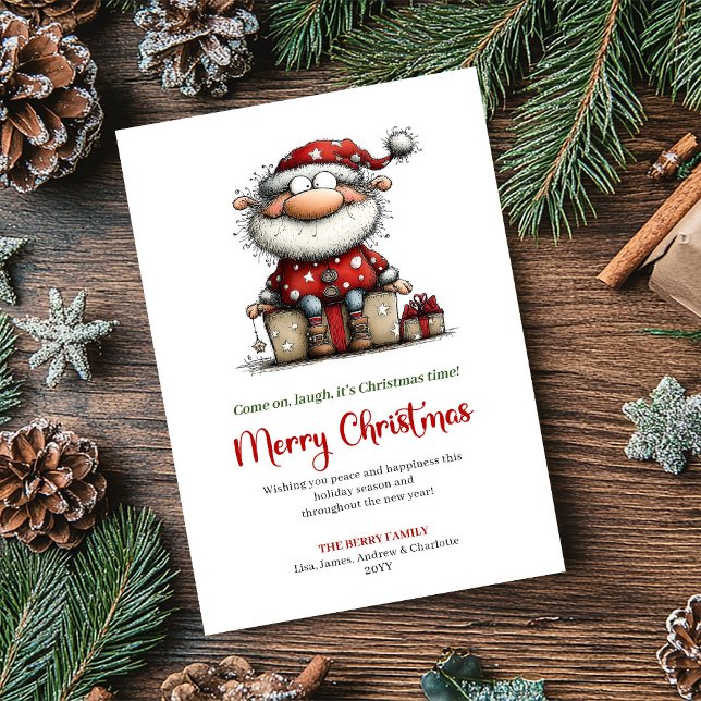 Tarjeta Festiva Whimsical Santa Funny Hand Drawn Holiday Card (Whimsical Santa Funny Hand Drawn Holiday Card)