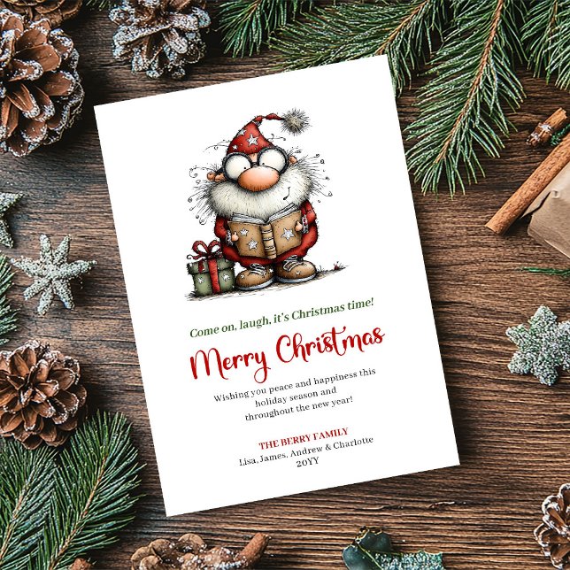 Tarjeta Festiva Whimsical Santa Funny Minimalist Holiday Greeting (Whimsical Santa Funny Minimalist Holiday Greeting)
