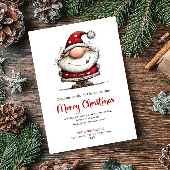 Tarjeta Festiva Whimsical Santa Playful Modern Christmas Greeting (Whimsical Santa Playful Modern Christmas Greeting)
