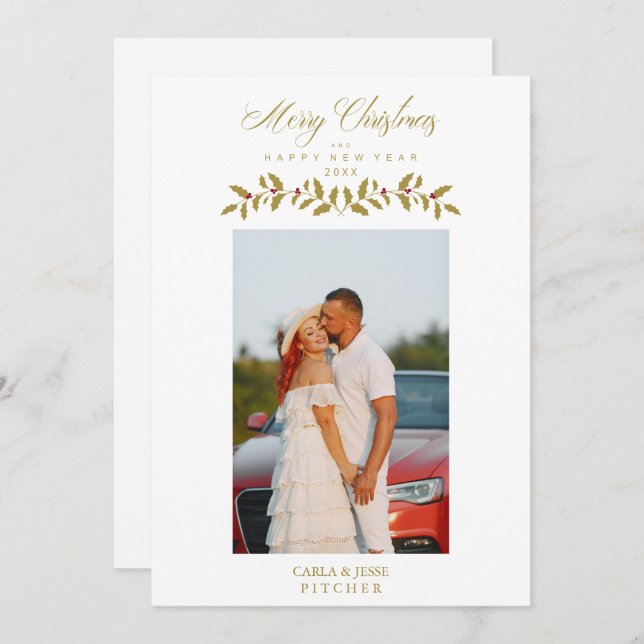 Tarjeta Festiva Whimsical Script Quote Photo Christmas Family Gold (Anverso / Reverso)