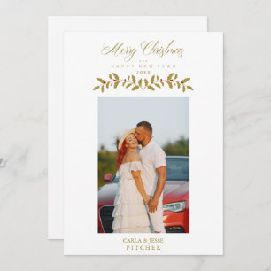 Tarjeta Festiva Whimsical Script Quote Photo Christmas Family Gold