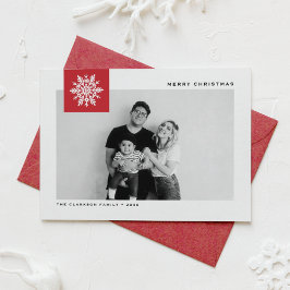 Tarjeta Festiva Whimsical Snowflake Red Merry Christmas Photo