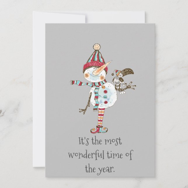 Tarjeta Festiva Whimsical Snowman Elf (Anverso)