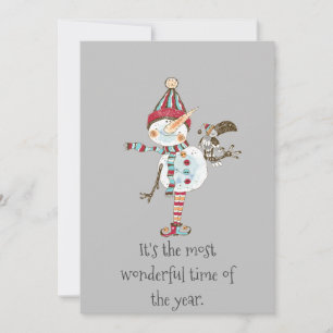 Tarjeta Festiva Whimsical Snowman Elf