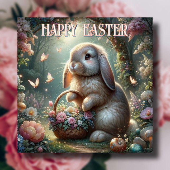Tarjeta Festiva Whimsical Spring Woodland Floral Easter Bunny (Subido por el creador)