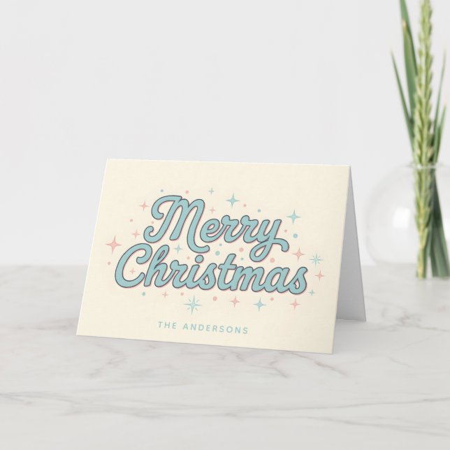 Tarjeta Festiva Whimsical Starburst Script Merry Christmas (Anverso)