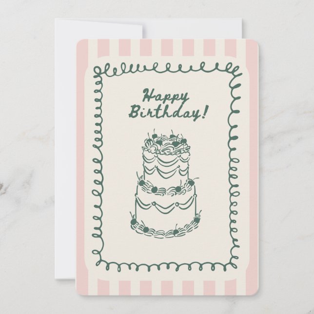 Tarjeta Festiva Whimsical Vintage Pink Green Birthday Card (Anverso)