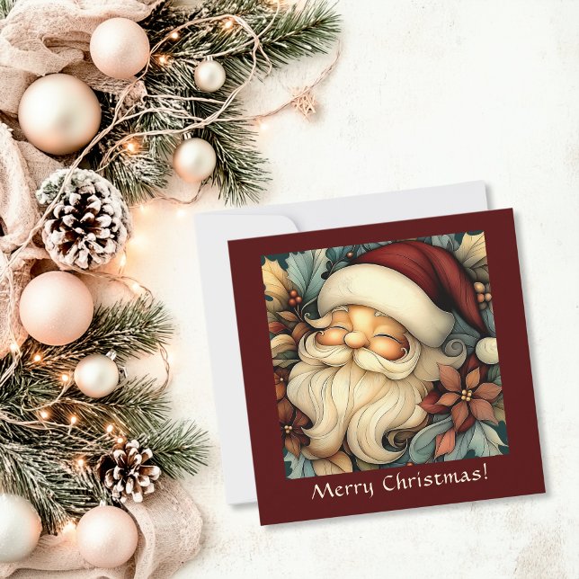Tarjeta Festiva Whimsical Vintage Santa Personalizable (Whimsical Vintage Santa Customizable Holiday Card)