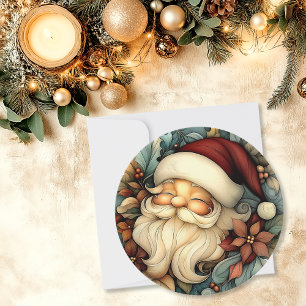 Tarjeta Festiva Whimsical Vintage Santa Personalizable Round