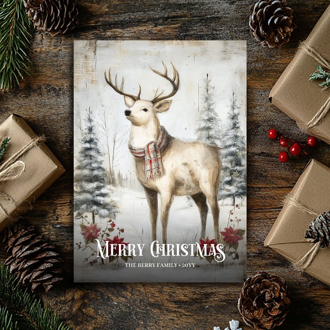 Tarjeta Festiva Whimsical Watercolor Neutral Colors Christmas Deer (Whimsical Watercolor Neutral Colors Christmas Deer Holiday Card)