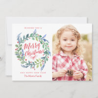 Whimsical Watercolour Wreath Christmas Photo Card