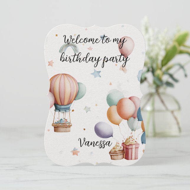 Tarjeta Festiva Whimsical "Welcome to My Birthday" Card – Add Name (Anverso de pie)