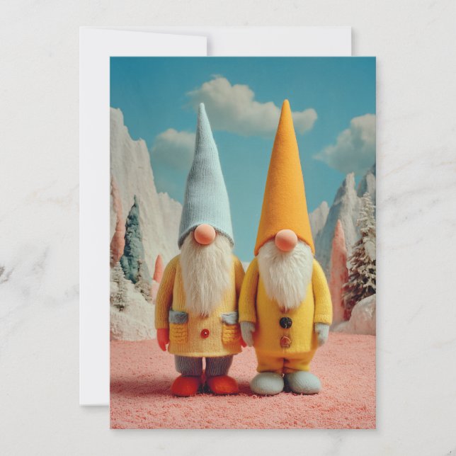 Tarjeta Festiva Whimsical Winter Christmas Gnome Pair (Anverso)