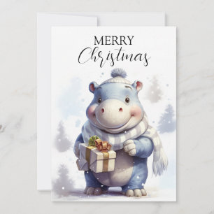 Tarjeta Festiva Whimsical Winter Navidades Hippo Card
