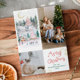 Tarjeta Festiva Whimsical Winter Village Merry Christmas 2 Photo