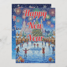 Whimsical Winter Wonderland Fireworks Holiday Card