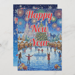 Tarjeta Festiva Whimsical Winter Wonderland Fireworks Holiday Card